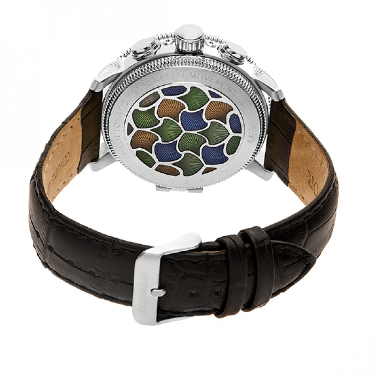 Heritor Automatic Aura Men's Semi-Skeleton Leather-Band Watch - Silver/Black - HERHR3501