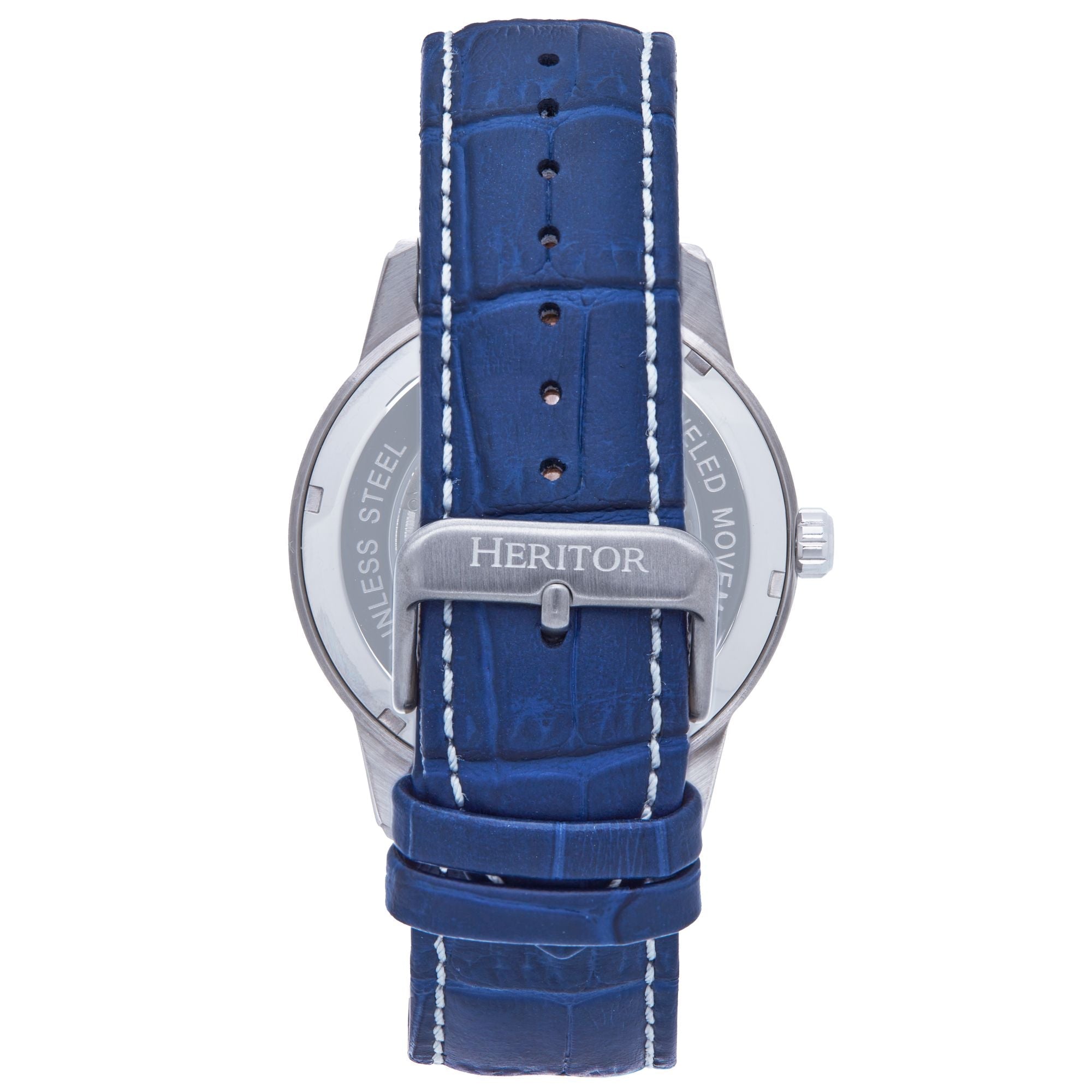 Heritor Automatic Davies Semi-Skeleton Leather-Band Watch - Silver/Navy - HERHS2503