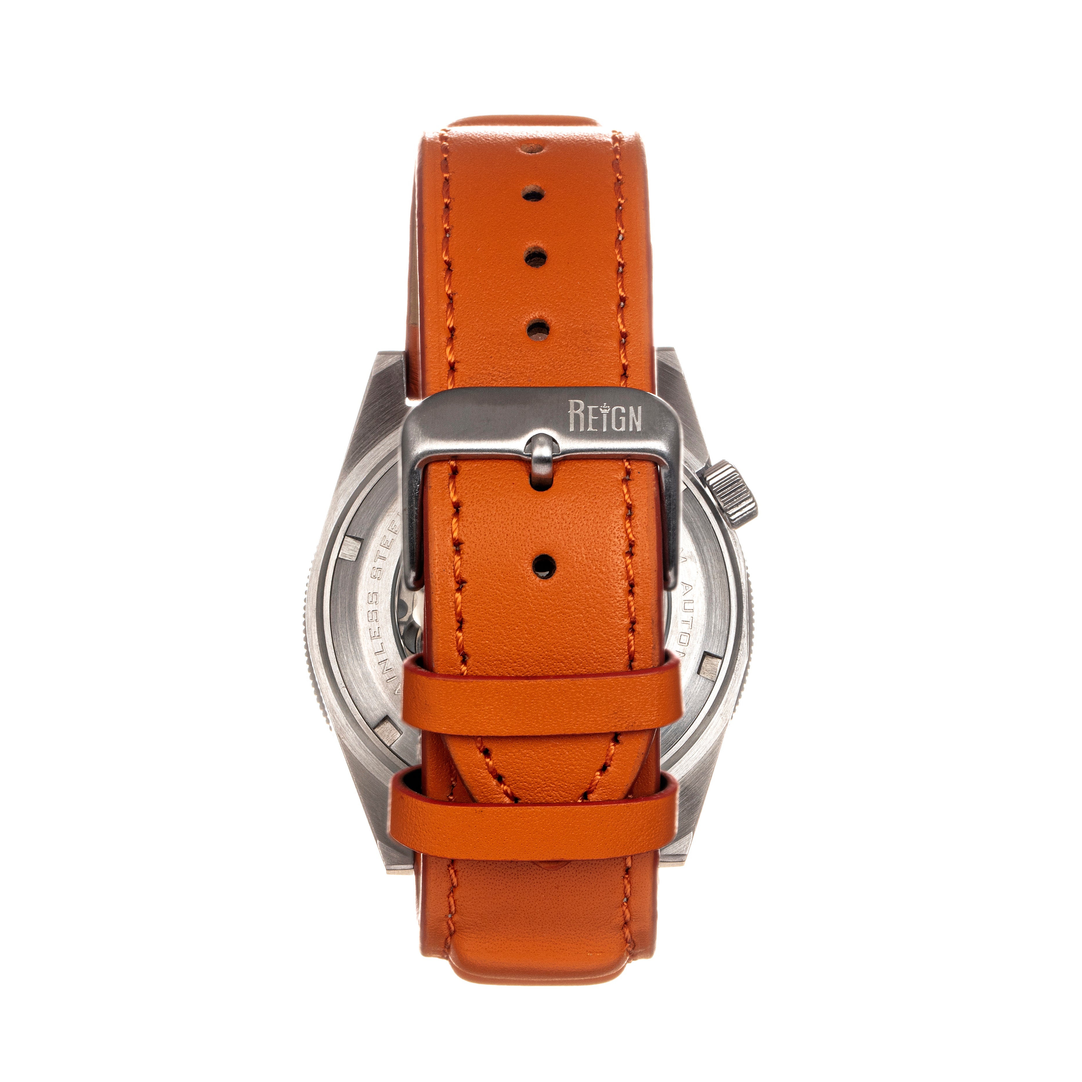 Reign Francis Leather-Band Watch w/Date - Black/Orange - REIRN6305