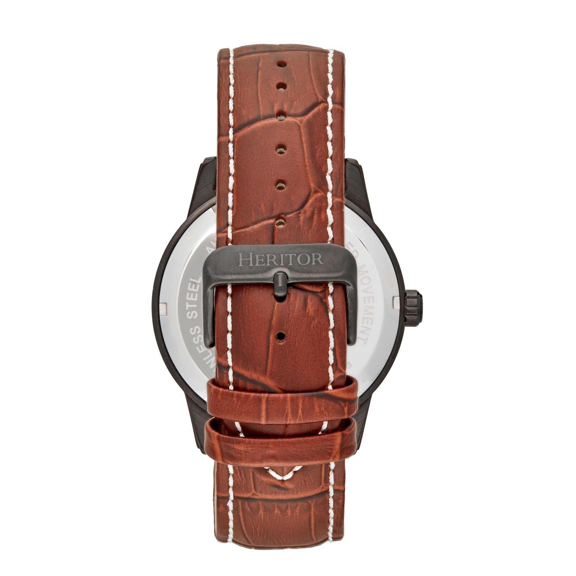 Heritor Automatic Davies Semi-Skeleton Leather-Band Watch - Black/Brown - HERHS2506