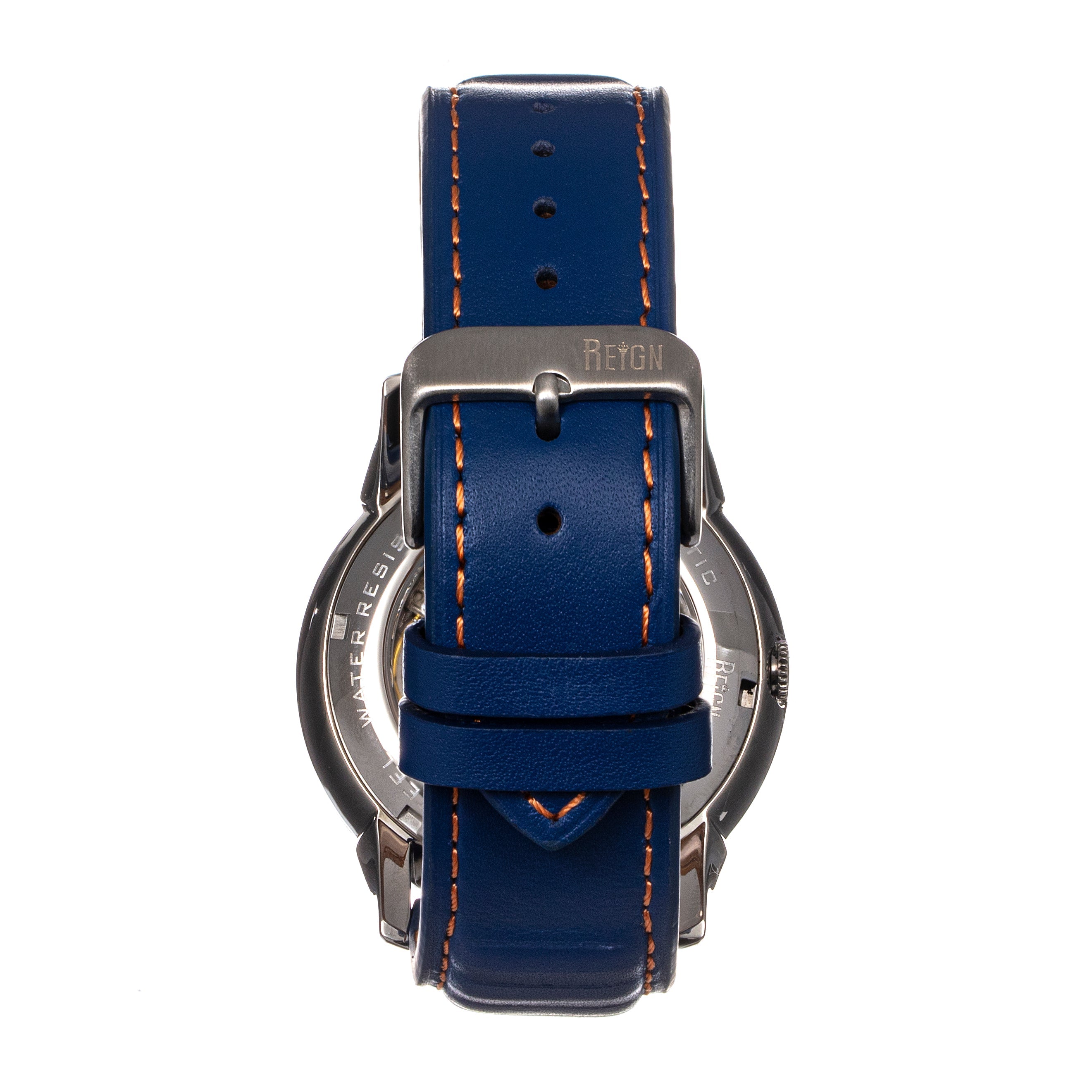 Reign Monterey Skeletonized Leather-Band Watch - Blue - REIRN6403