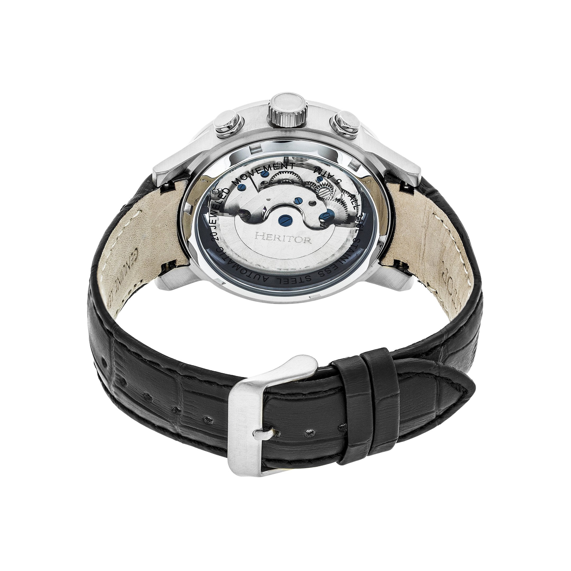 Heritor Automatic Hannibal Semi-Skeleton Leather-Band Watch - Silver/Black - HERHR4102