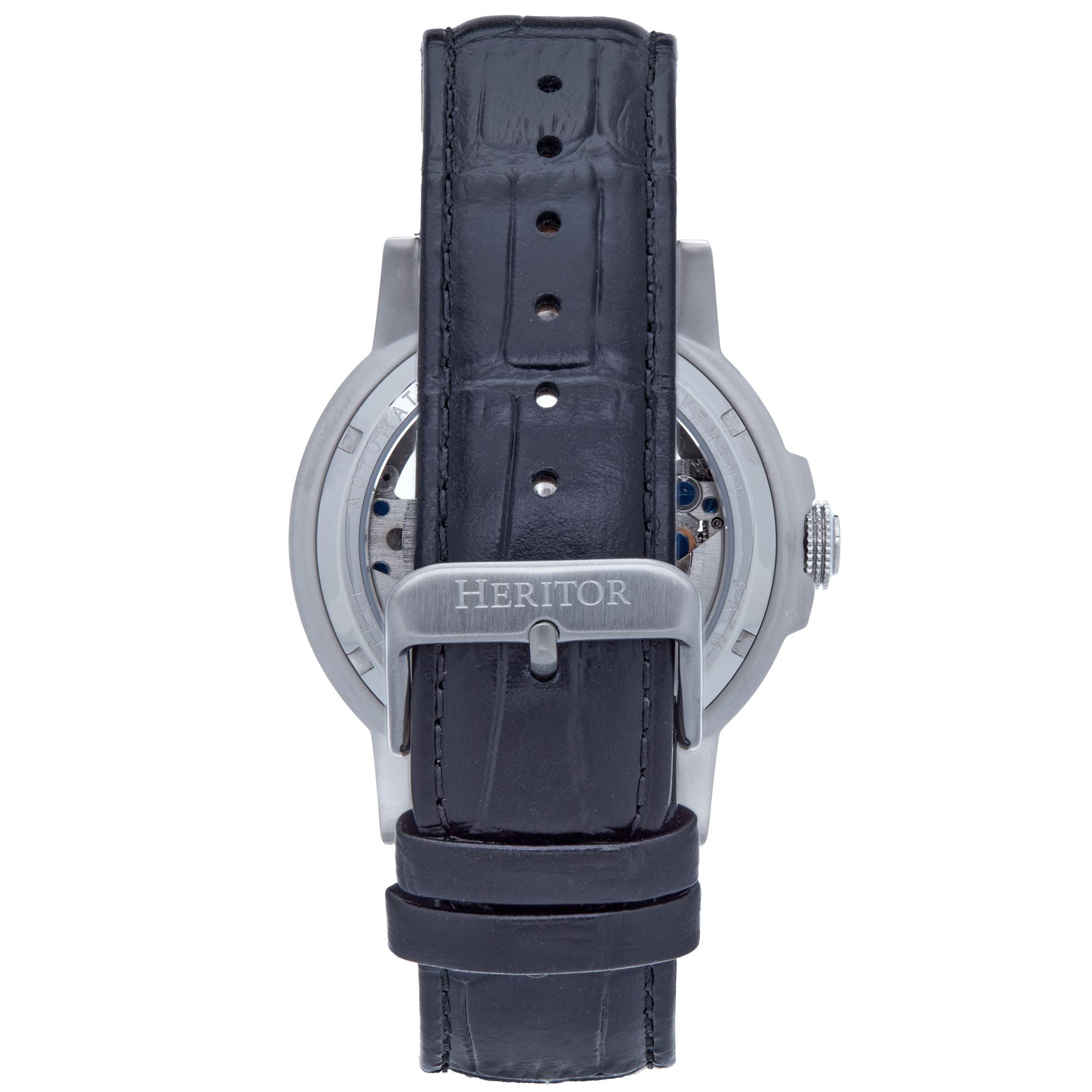 Heritor Automatic Davies Semi-Skeleton Leather-Band Watch - Silver/Black - HERHS2502