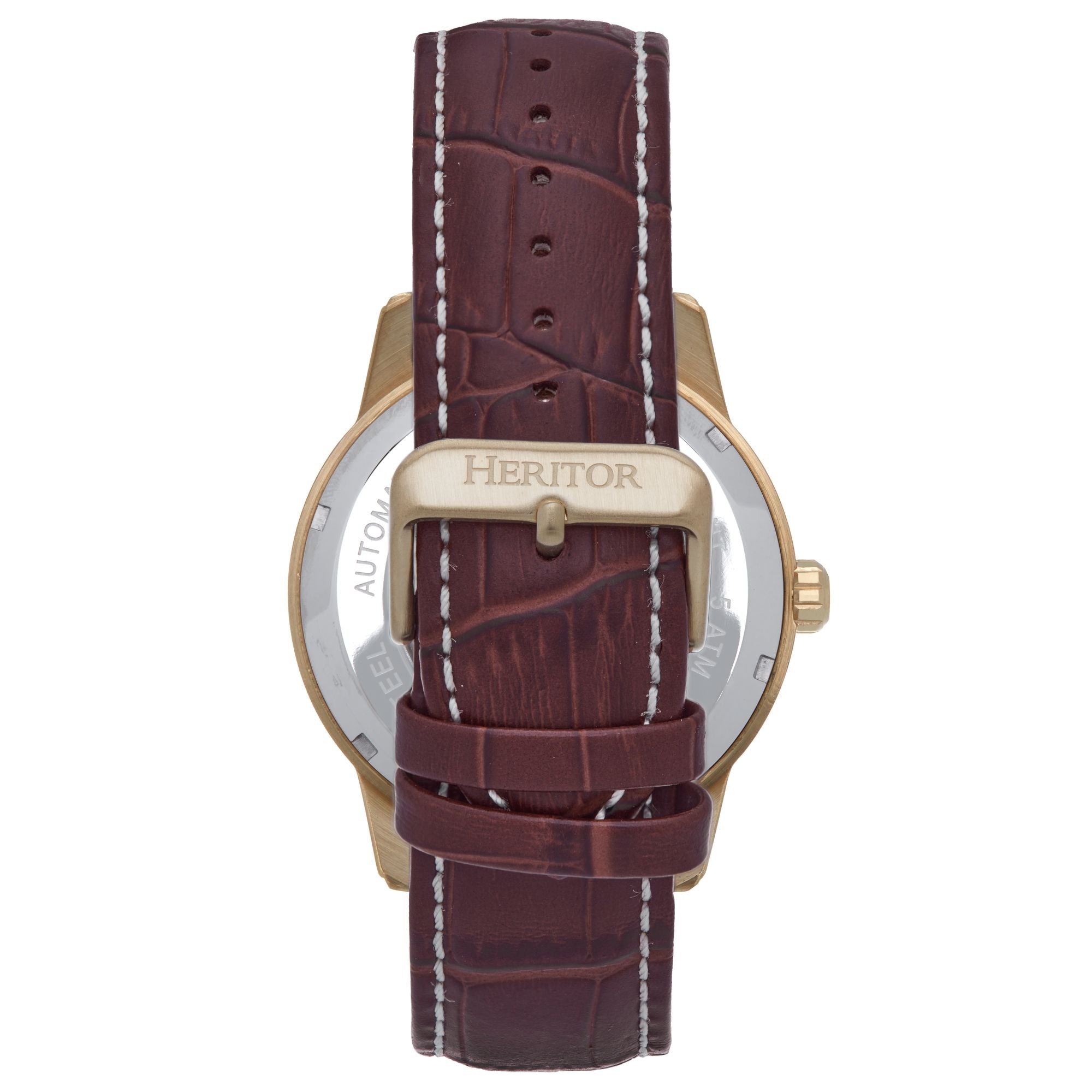 Heritor Automatic Davies Semi-Skeleton Leather-Band Watch - Gold/Brown - HERHS2504