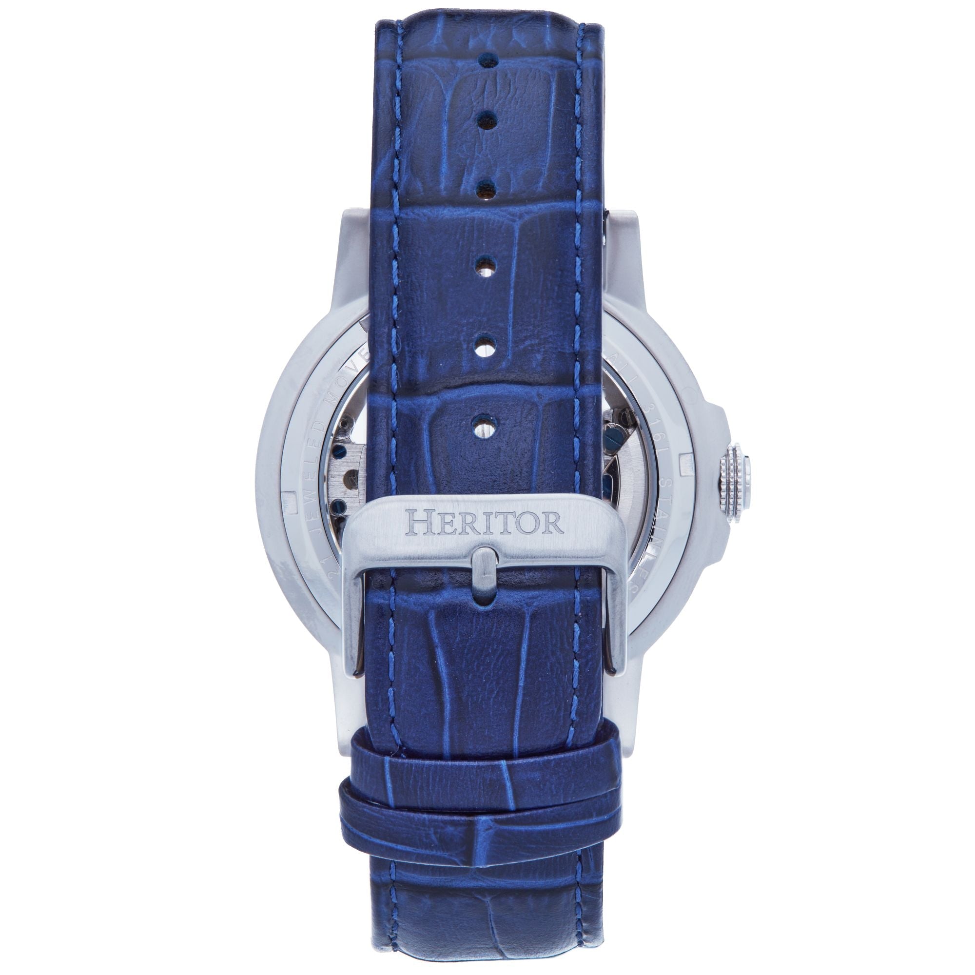 Heritor Automatic Xander Semi-Skeleton Leather-Band Watch - Silver/Blue - HERHS2402