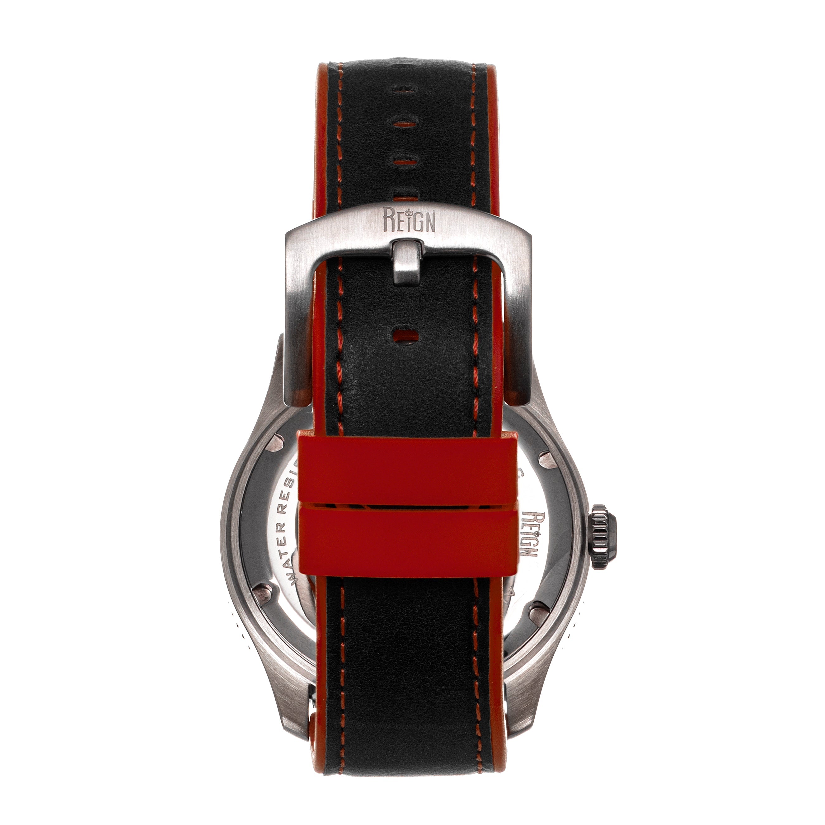 Reign Elijah Automatic Rubber Inlaid Leather-Band Watch W/Date - Black/Red - REIRN6504