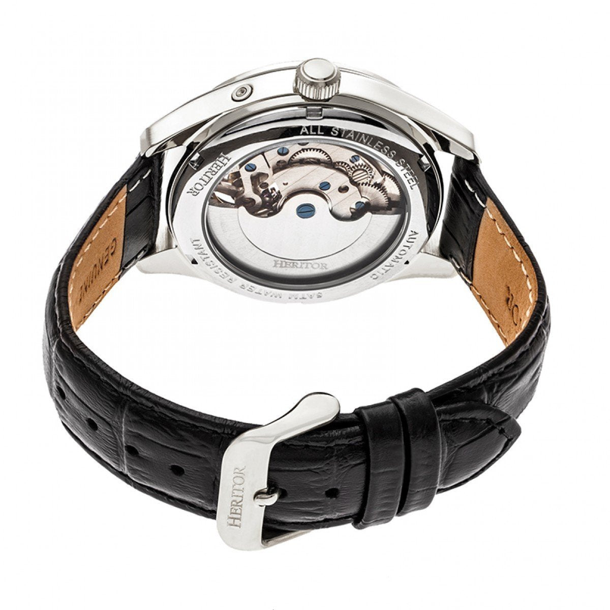 Heritor Automatic Sebastian Semi-Skeleton Leather-Band Watch  - Silver - HERHR6901