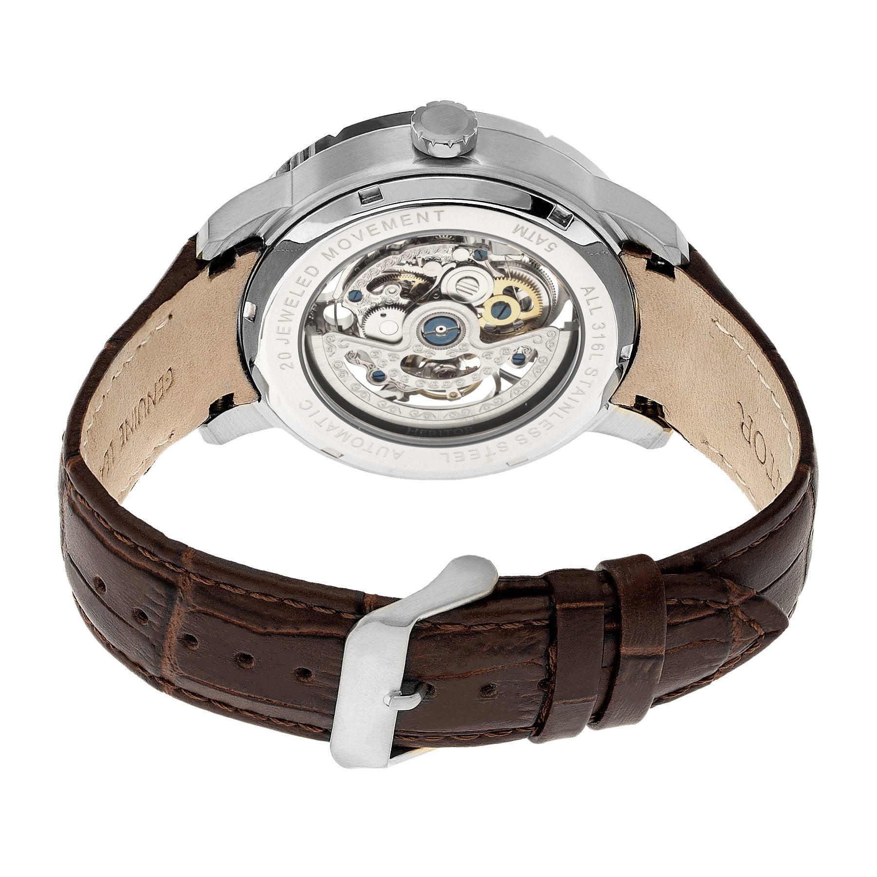 Heritor Automatic Ryder Skeleton Leather-Band Watch - Brown/White - HERHR4603