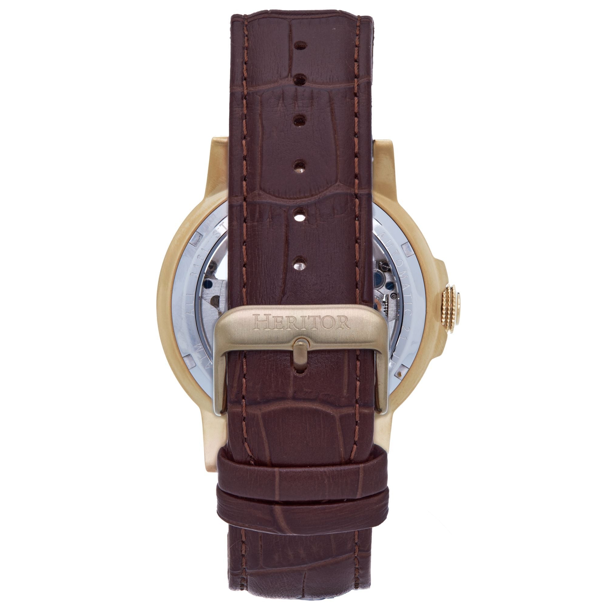 Heritor Automatic Xander Semi-Skeleton Leather-Band Watch - Gold/Brown - HERHS2403