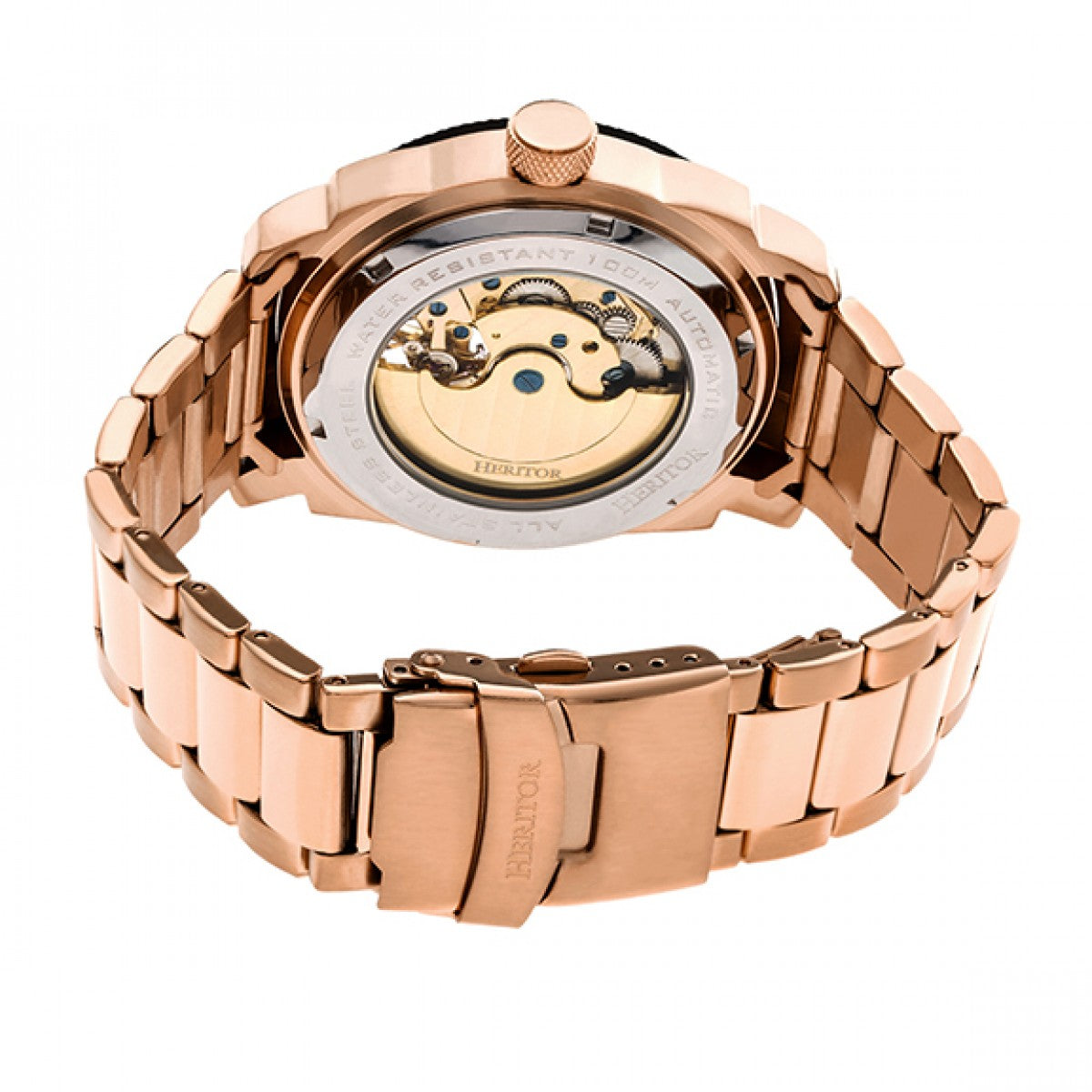 Heritor Automatic Helmsley Semi-Skeleton Bracelet Watch - Rose Gold/Black - HERHR5004