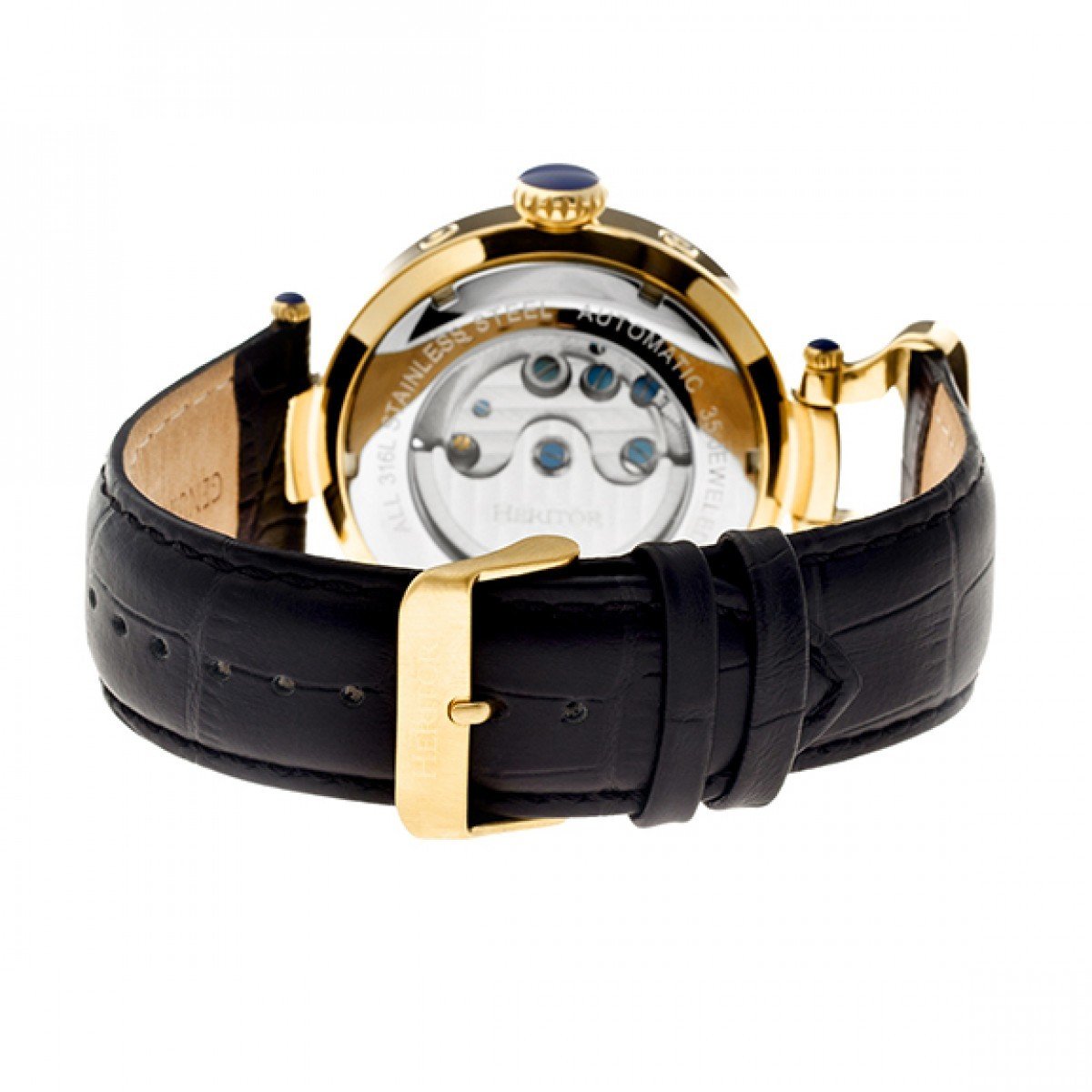 Heritor Automatic Ganzi Semi-Skeleton Leather-Band Watch - Gold/Silver - HERHR3303