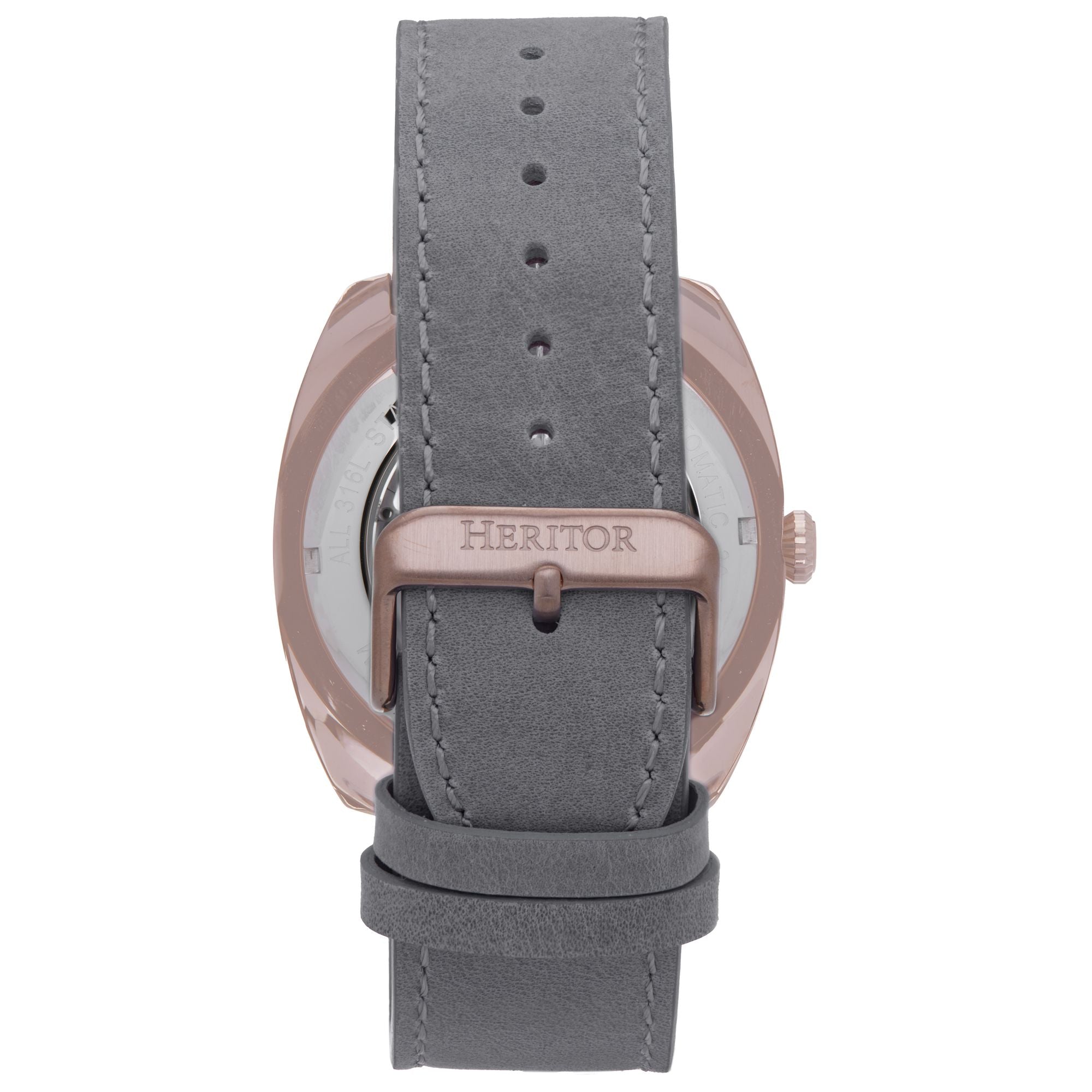 Heritor Automatic Gatling Skeletonized Leather-Band Watch - Rose Gold/Gray - HERHS2304