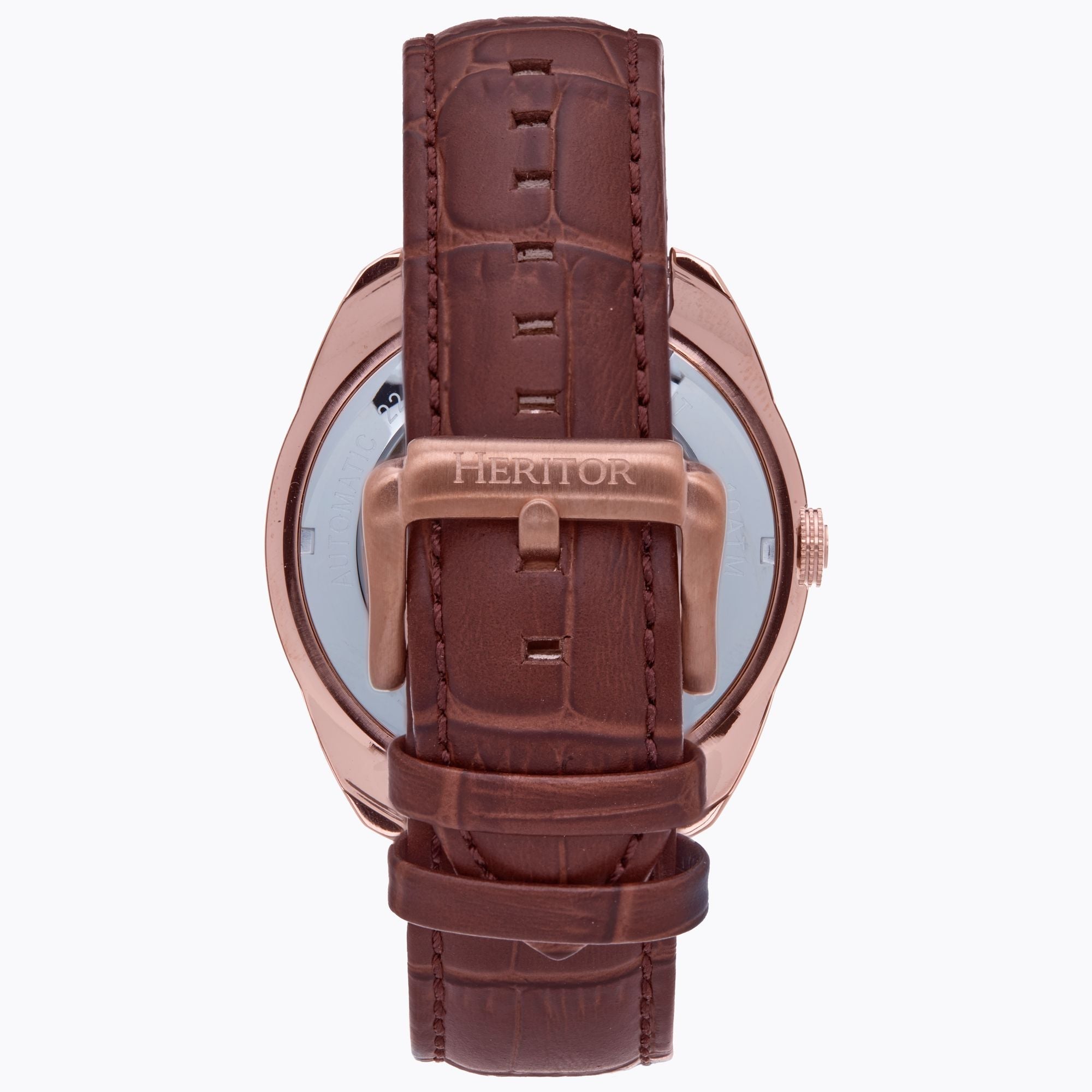 Heritor Automatic Roman Semi-Skeleton Leather-Band Watch - Rose Gold/Light Brown - HERHS2204