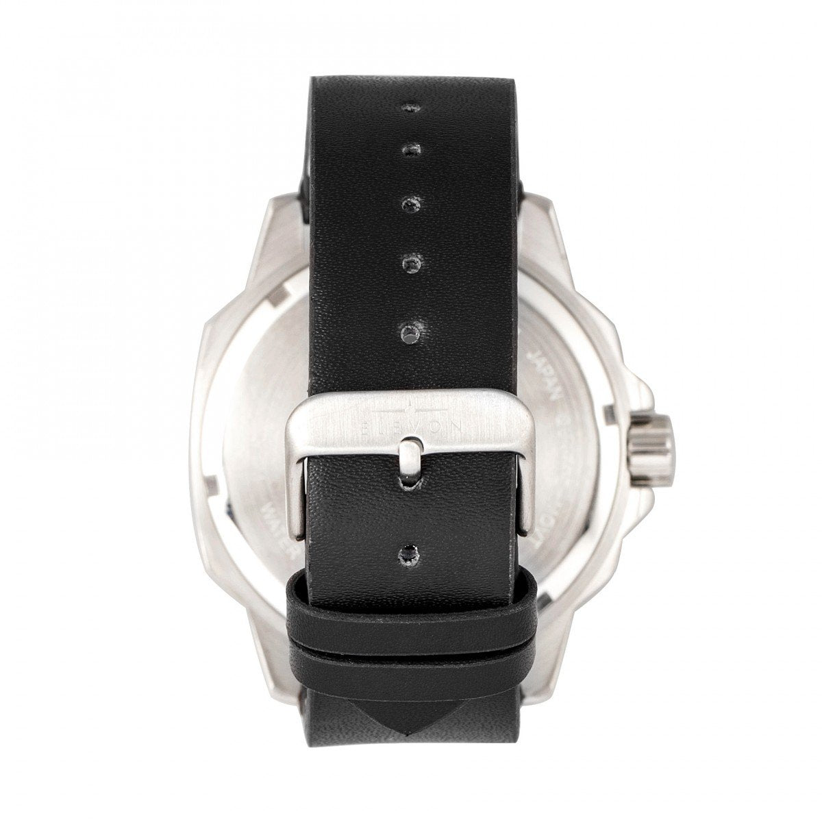 Elevon Hughes Leather-Band Watch w/ Date - Silver/Black/Black - ELE101-2