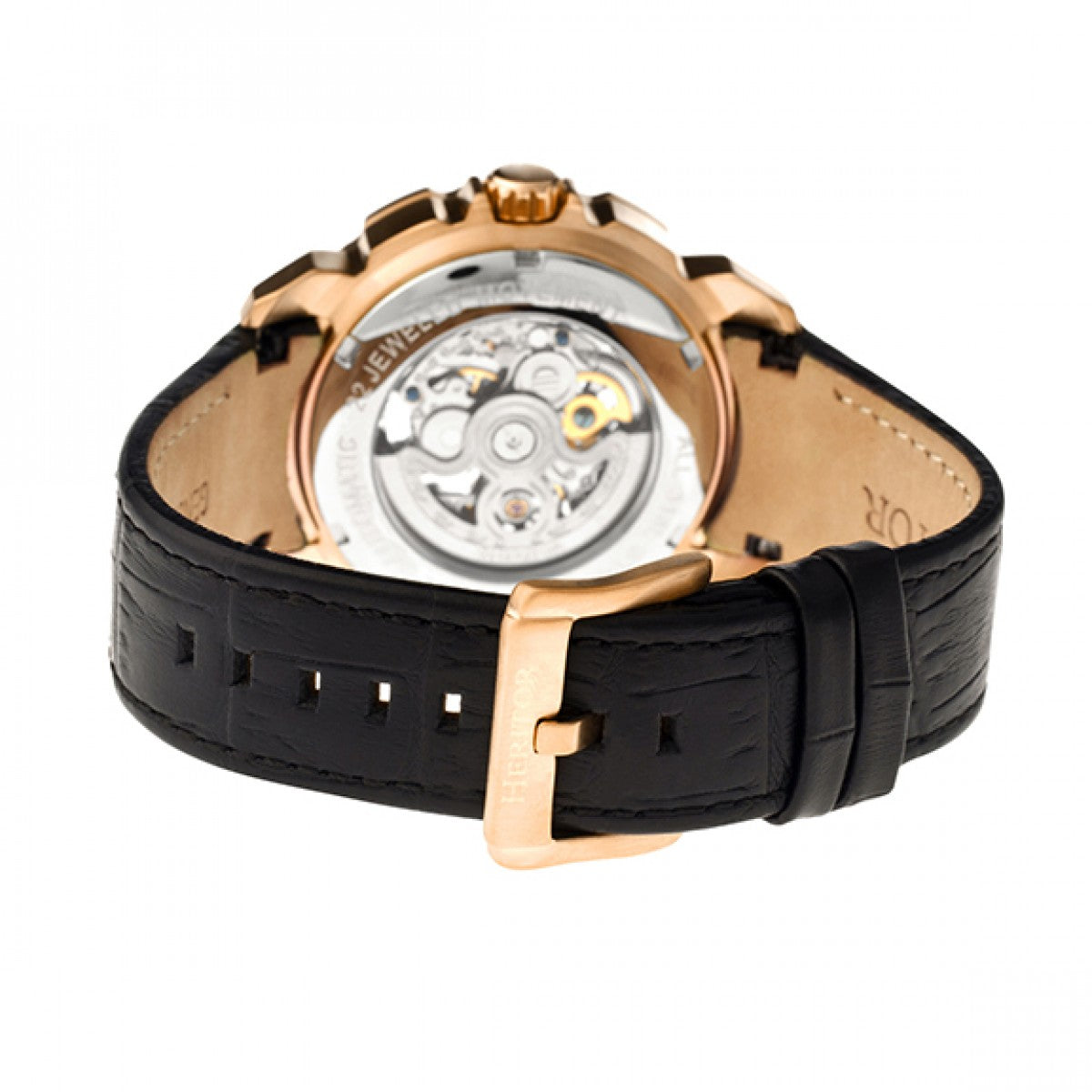 Heritor Automatic Conrad Skeleton Leather-Band Watch - Rose Gold/Black - HERHR2506