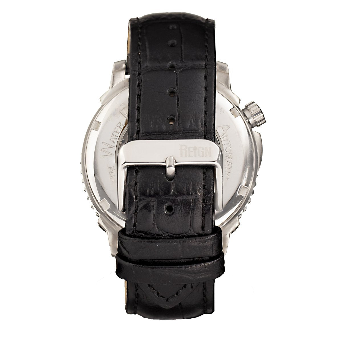 Reign Bauer Automatic Semi-Skeleton Leather-Band Watch - Silver/Black - REIRN6002