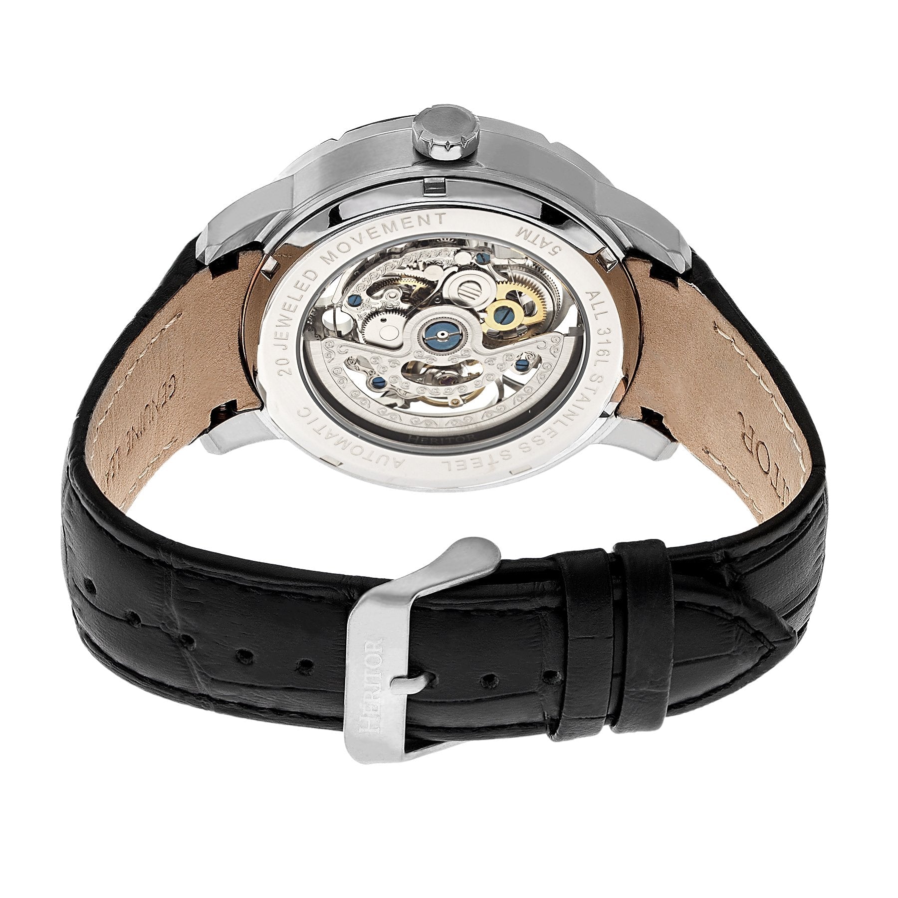 Heritor Automatic Ryder Skeleton Leather-Band Watch - BlackWhite - HERHR4601