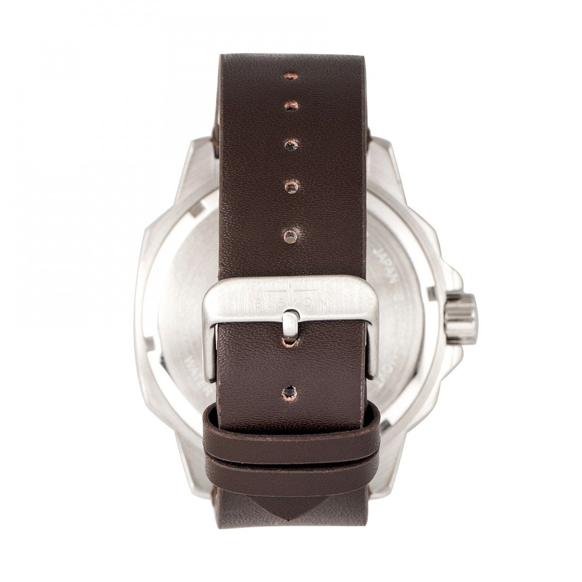 Elevon Hughes Leather-Band Watch w/ Date - Silver/Brown - ELE101-4