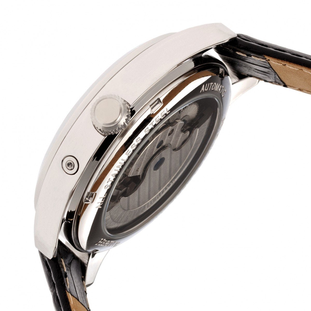 Heritor Automatic Sebastian Semi-Skeleton Leather-Band Watch  - Silver/Black - HERHR6902