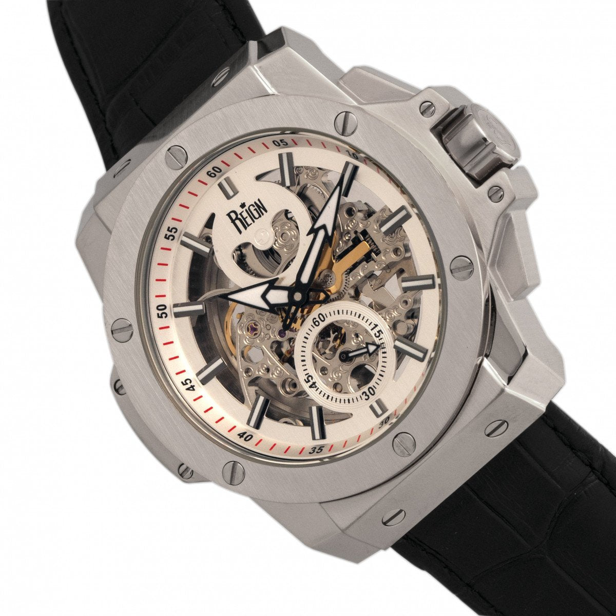 Reign Commodus Automatic Skeleton Leather-Band Watch - Silver - REIRN4001