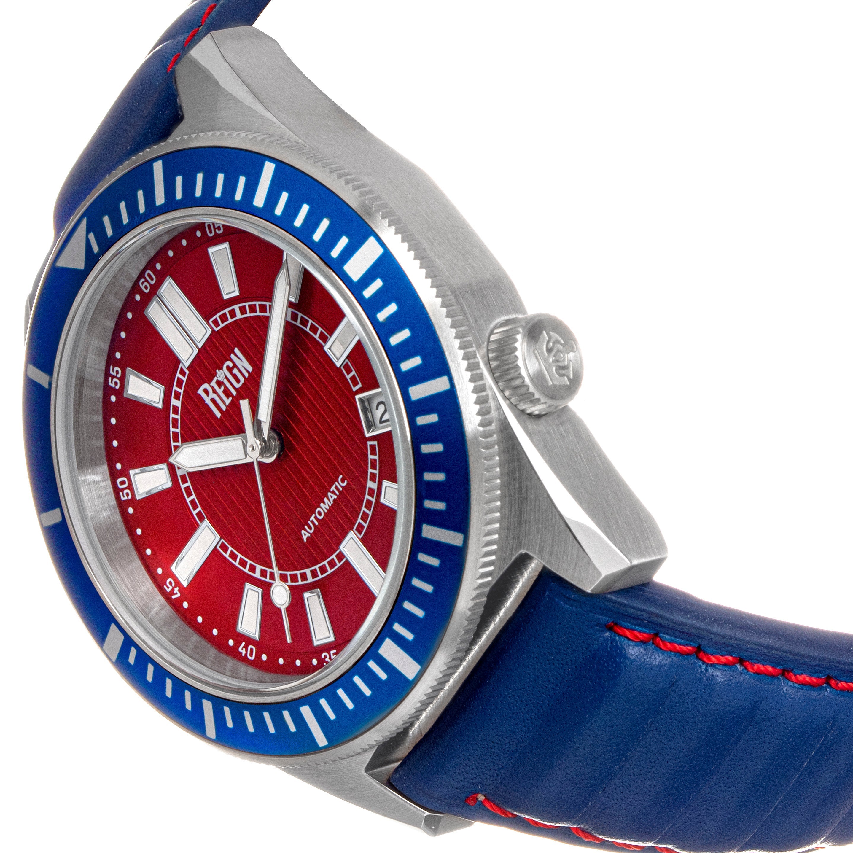 Reign Francis Leather-Band Watch w/Date - Blue/Red - REIRN6306