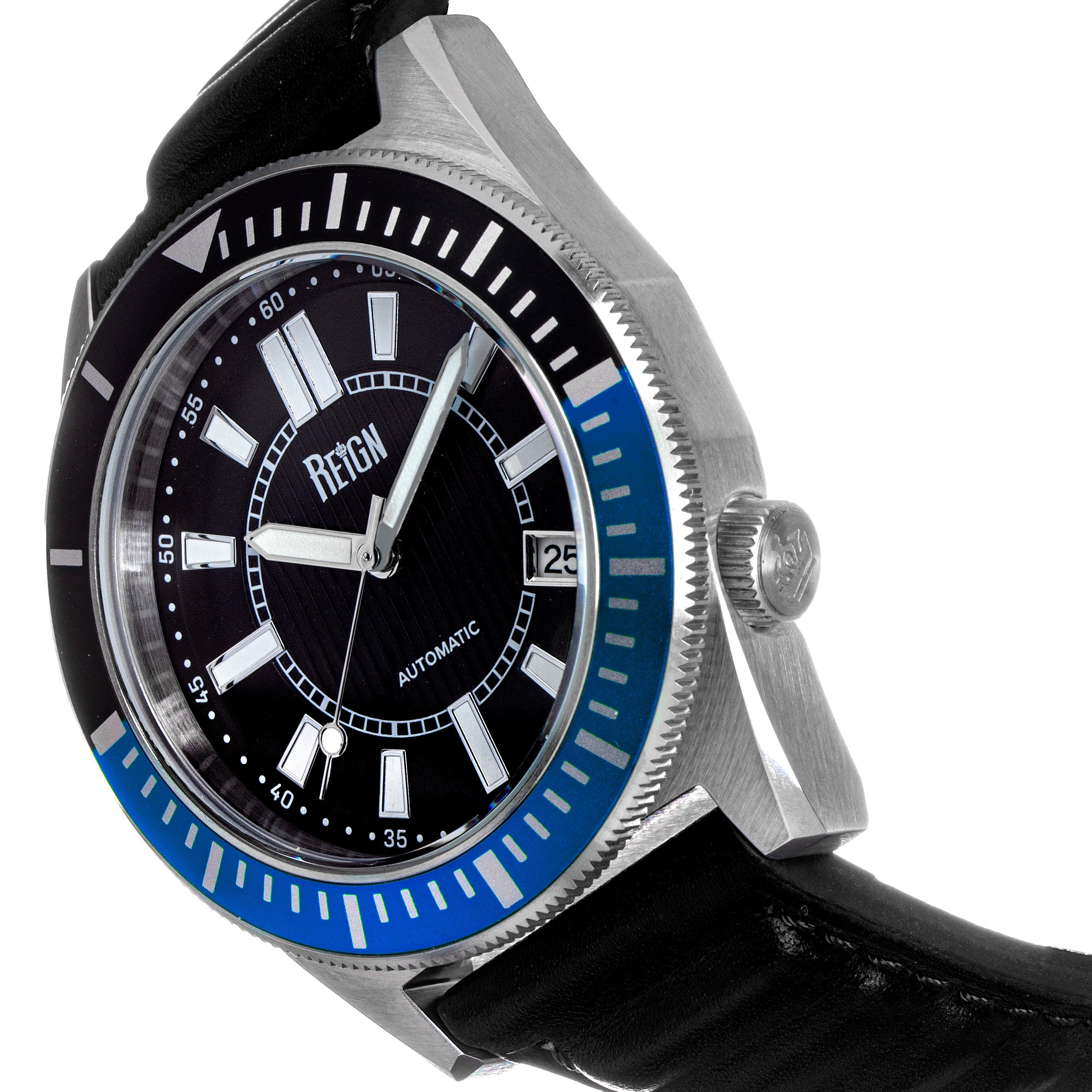 Reign Francis Leather-Band Watch w/Date - Black/Blue - REIRN6303