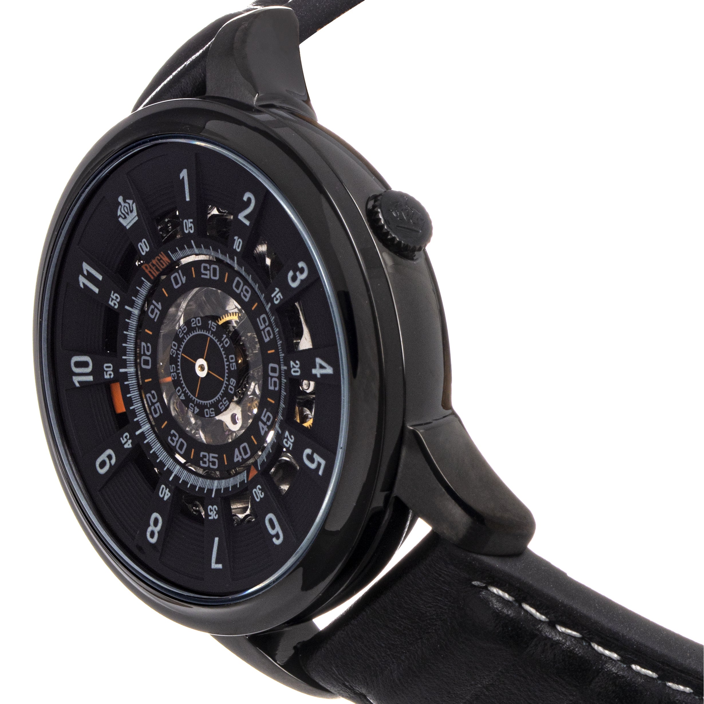 Reign Monterey Skeletonized Leather-Band Watch - Black/Grey - REIRN6404