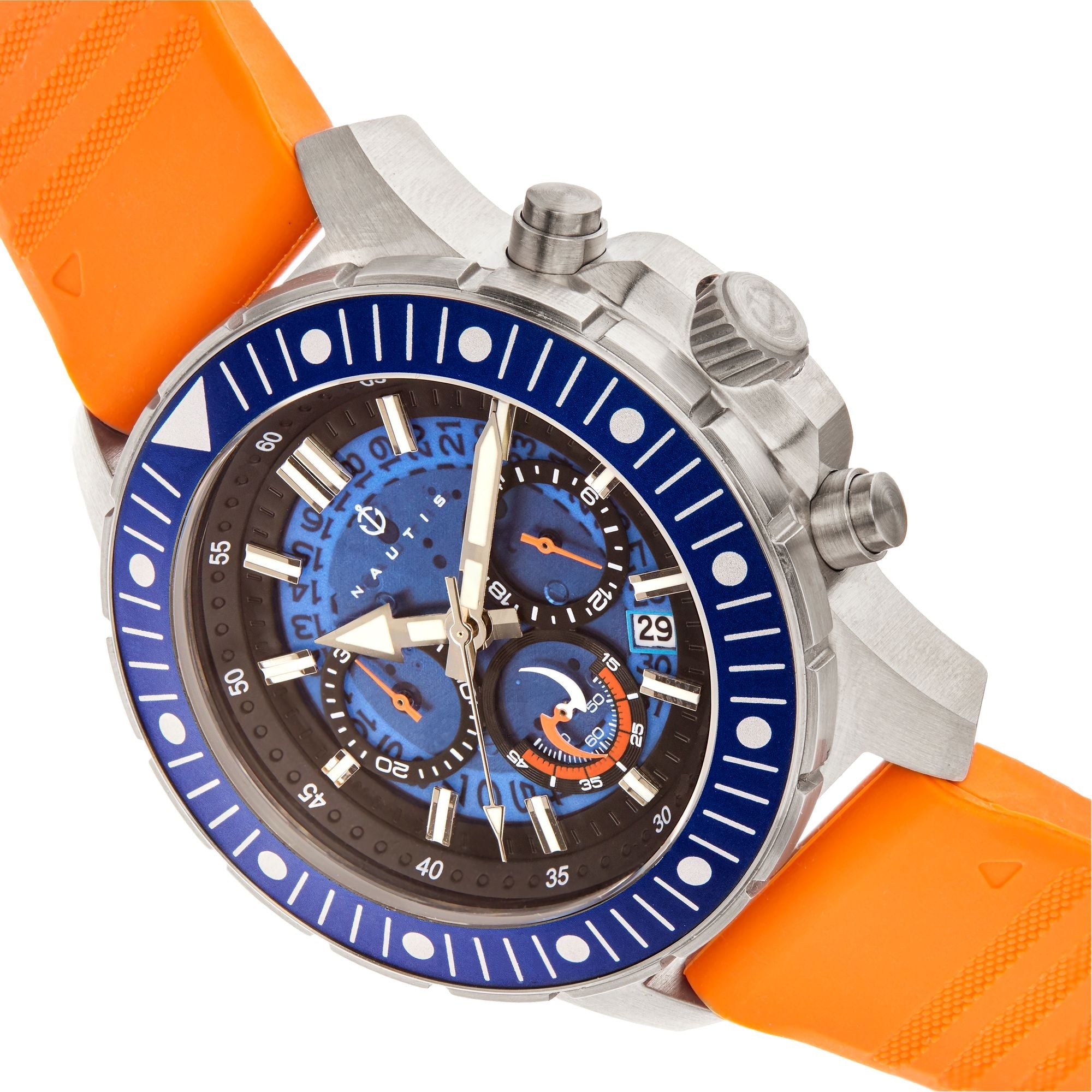 Nautis Caspian Chronograph Strap Watch w/Date - Orange/Blue - 21227G-A