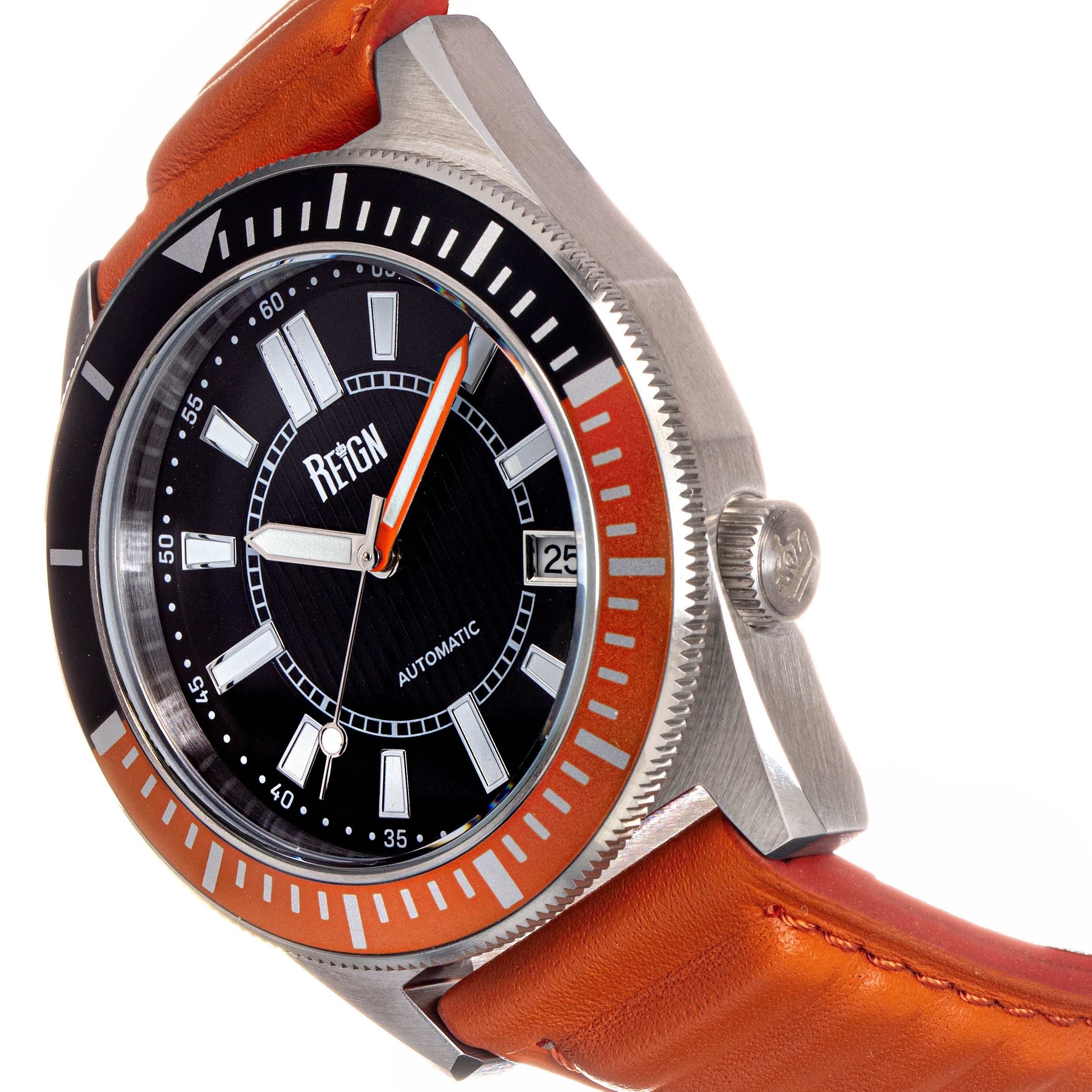 Reign Francis Leather-Band Watch w/Date - Black/Orange - REIRN6305