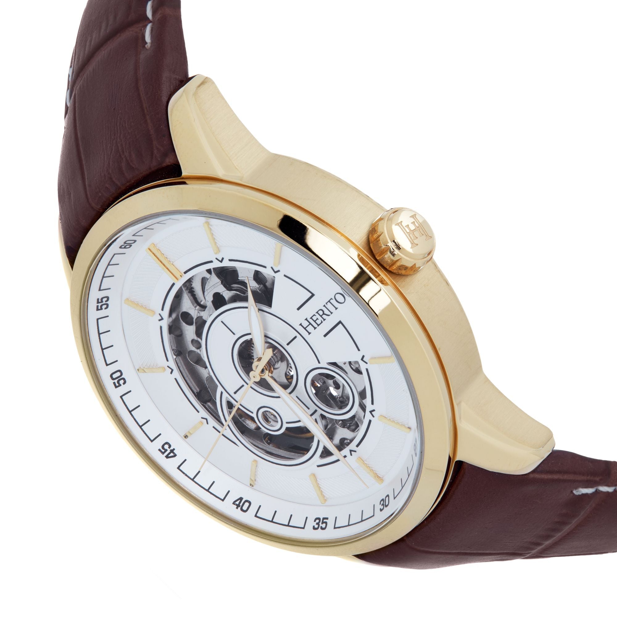 Heritor Automatic Davies Semi-Skeleton Leather-Band Watch - Gold/Brown - HERHS2504