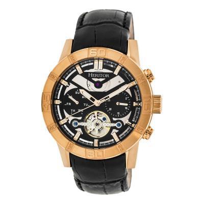 Heritor Automatic Hannibal Semi-Skeleton Leather-Band Watch