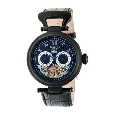 Heritor Automatic Ganzi Semi-Skeleton Leather-Band Watch