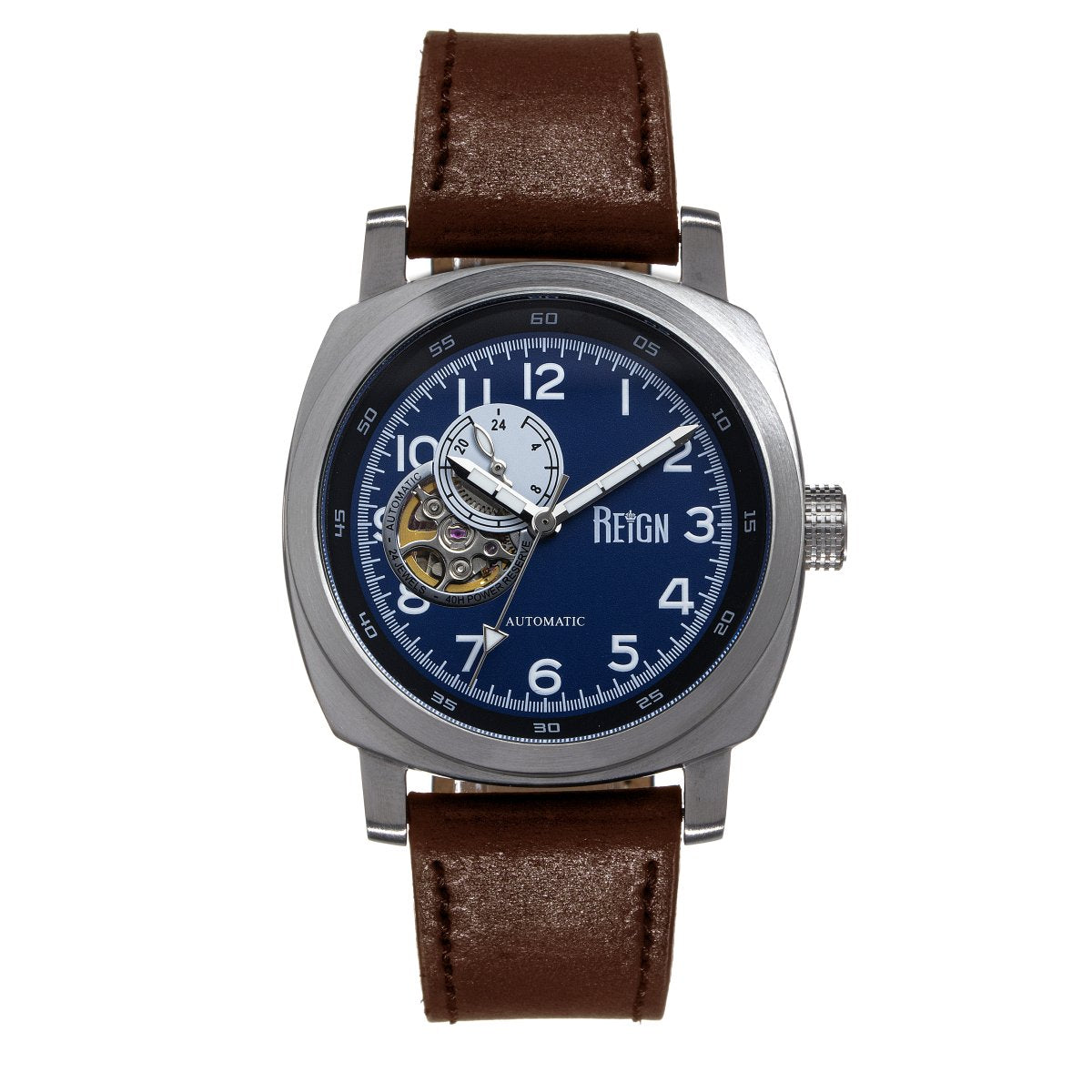 Reign Impaler Semi-Skeleton Leather-Band Watch - Blue/Brown - REIRN6105