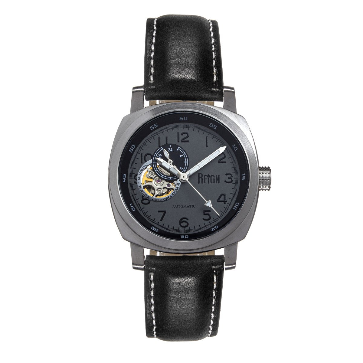 Reign Impaler Semi-Skeleton Leather-Band Watch - Grey/Black - REIRN6103