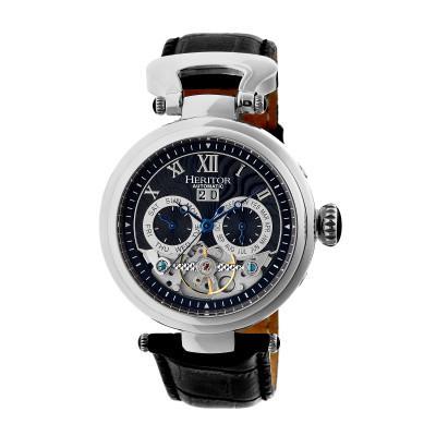 Heritor Automatic Ganzi Semi-Skeleton Leather-Band Watch