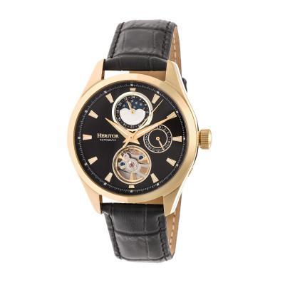 Heritor Automatic Sebastian Semi-Skeleton Leather-Band Watch