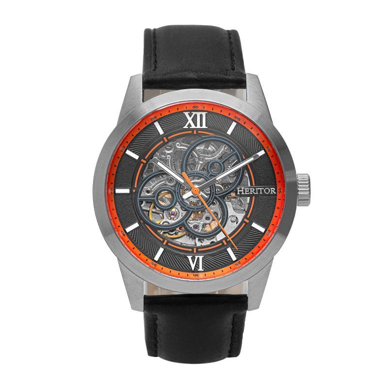 Heritor Automatic Jonas Leather-Band Skeleton Watch