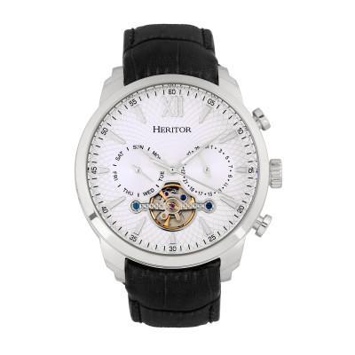 Heritor Automatic Arthur Semi-Skeleton Leather-Band Watch w/ Day/Date