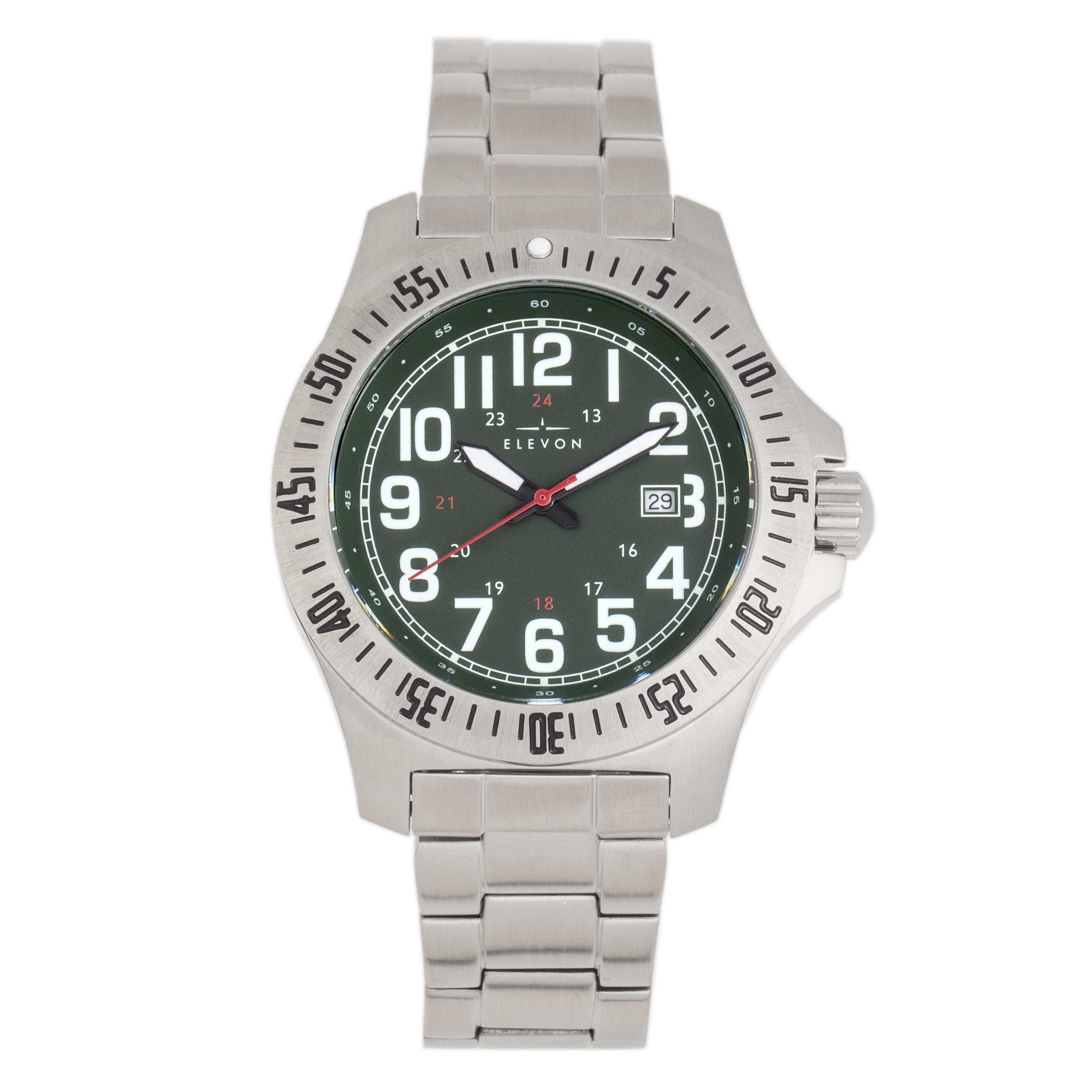 Elevon Aviator Bracelet Watch w/Date - Silver/Green - ELE120-5