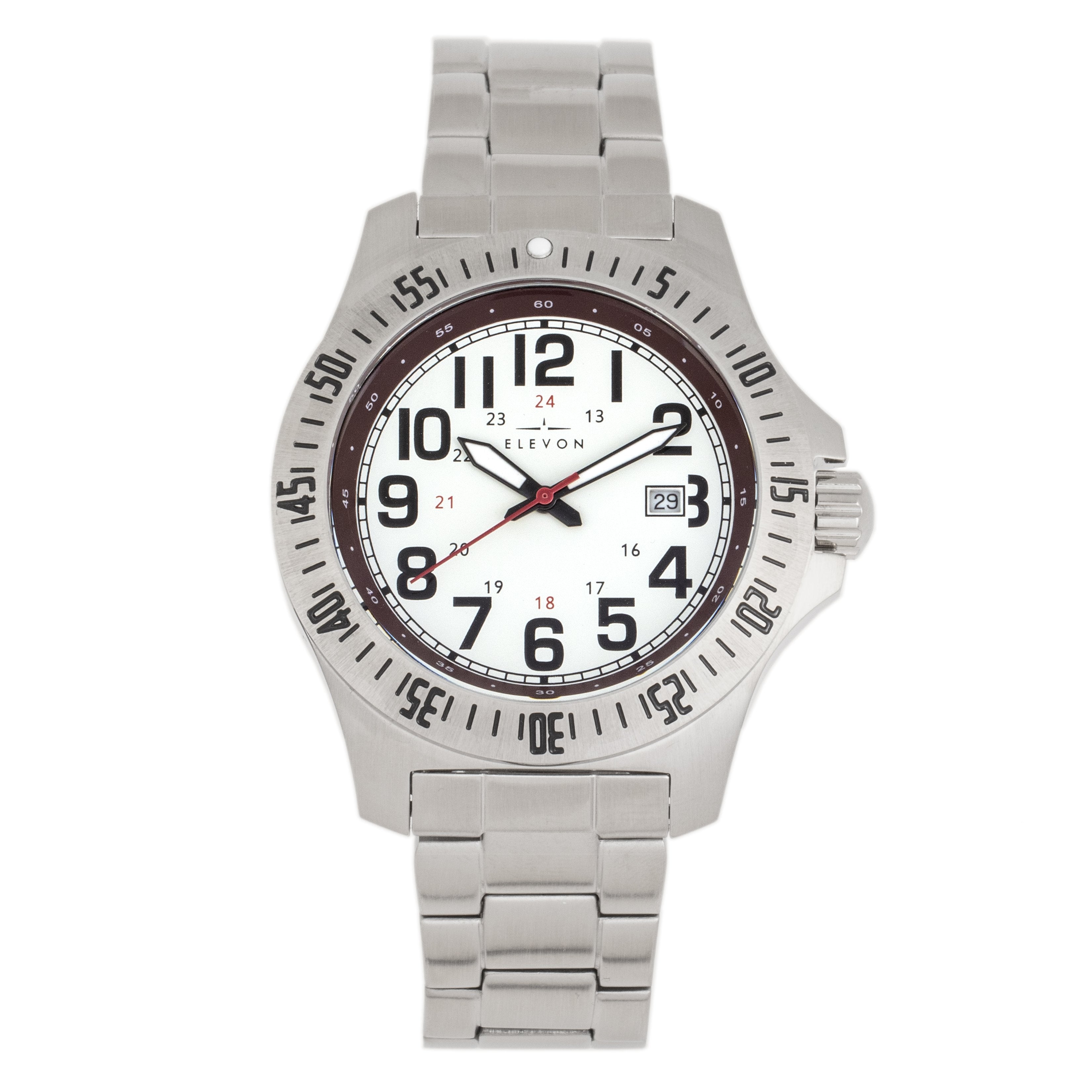 Elevon Aviator Bracelet Watch w/Date - Silver/White/Brown - ELE120-7