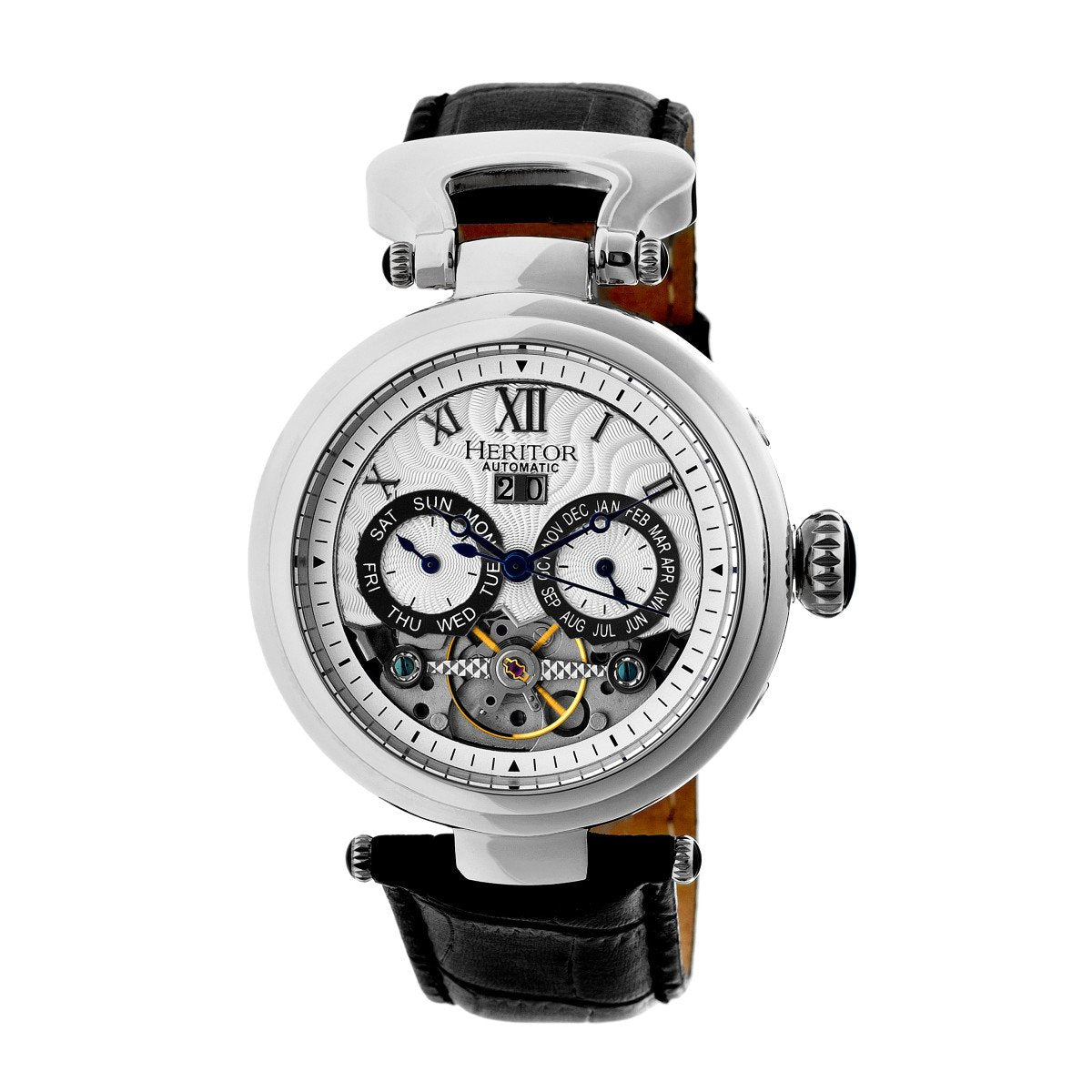 Heritor Automatic Ganzi Semi-Skeleton Leather-Band Watch - Silver - HERHR3301