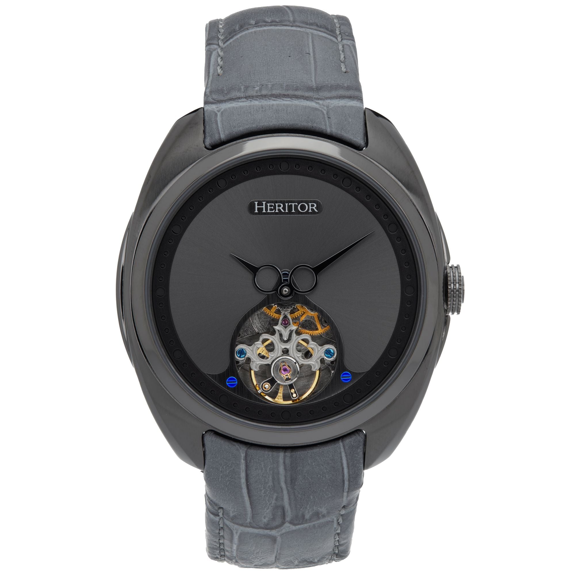 Heritor Automatic Roman Semi-Skeleton Leather-Band Watch - Gunmetal/Gray - HERHS2206