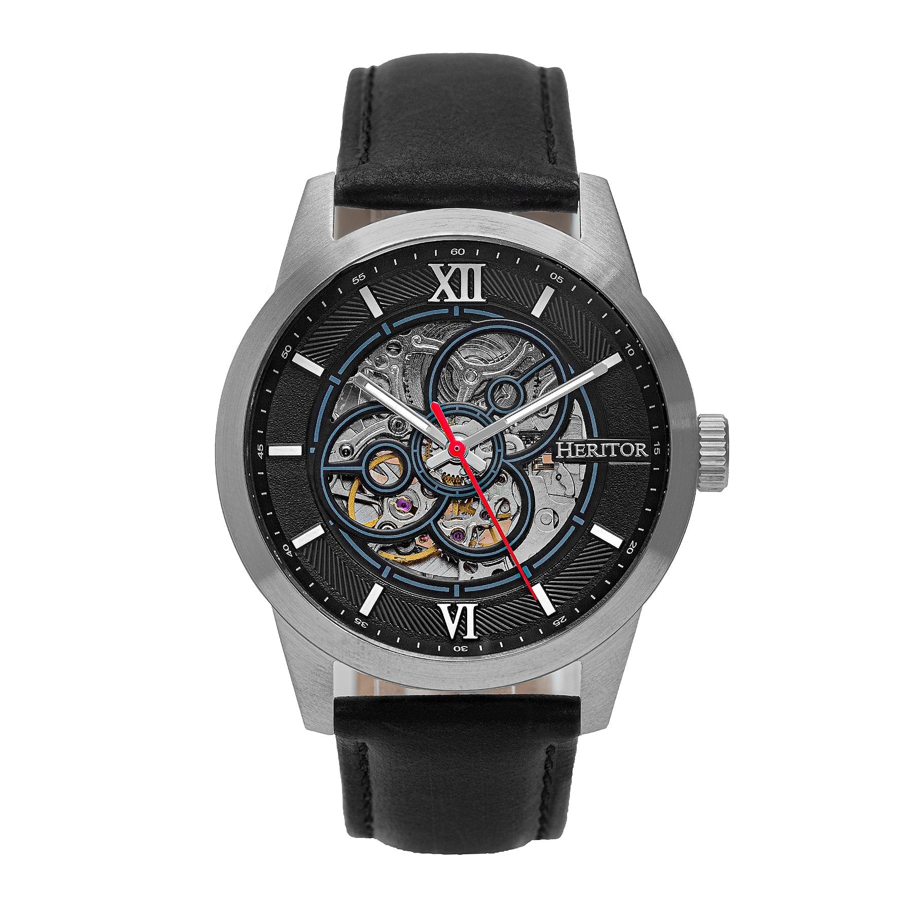 Heritor Automatic Jonas Leather-Band Skeleton Watch - Silver/Black - HERHR9501