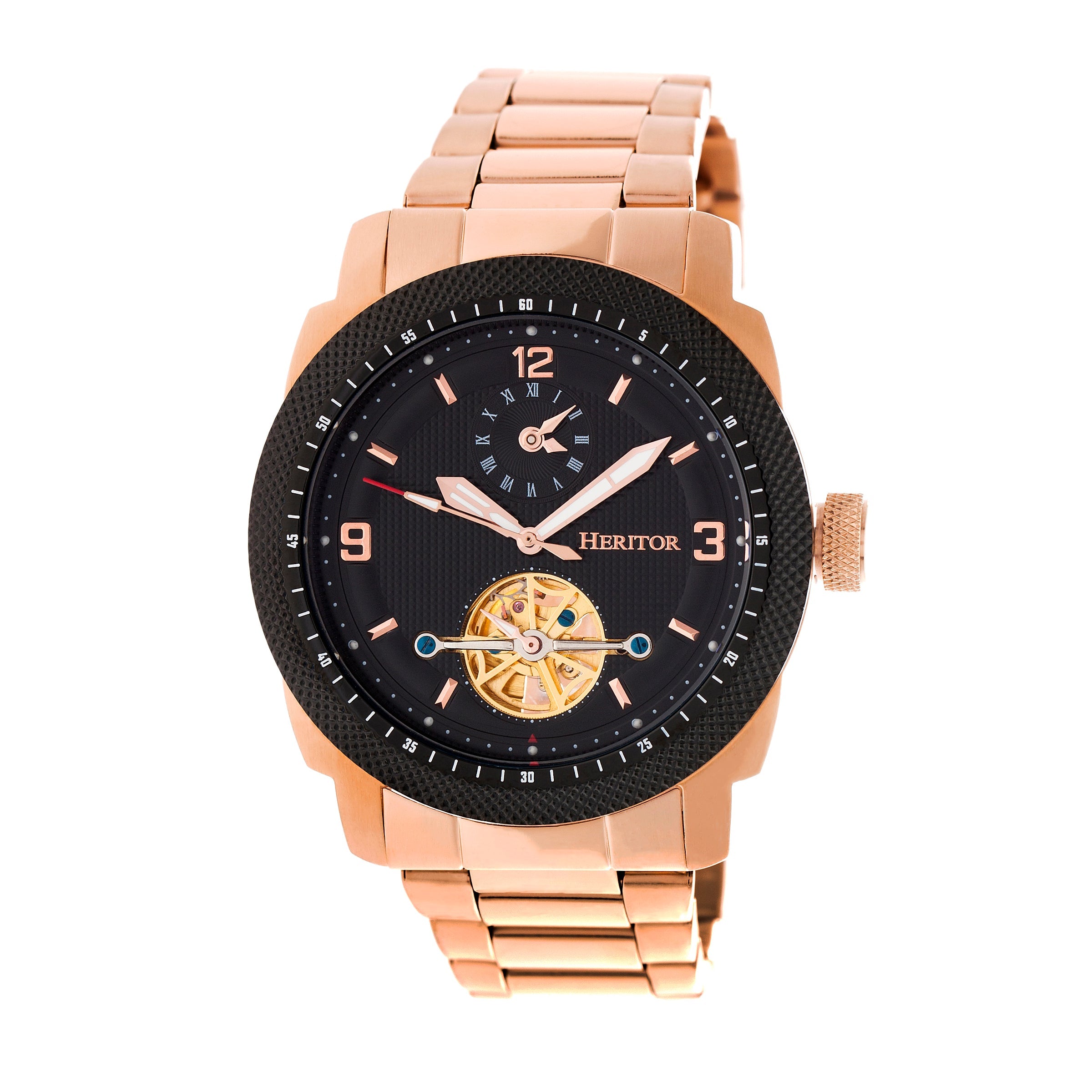 Heritor Automatic Helmsley Semi-Skeleton Bracelet Watch - Rose Gold/Black - HERHR5004