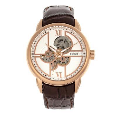 Heritor Automatic Sanford Semi-Skeleton Leather-Band Watch