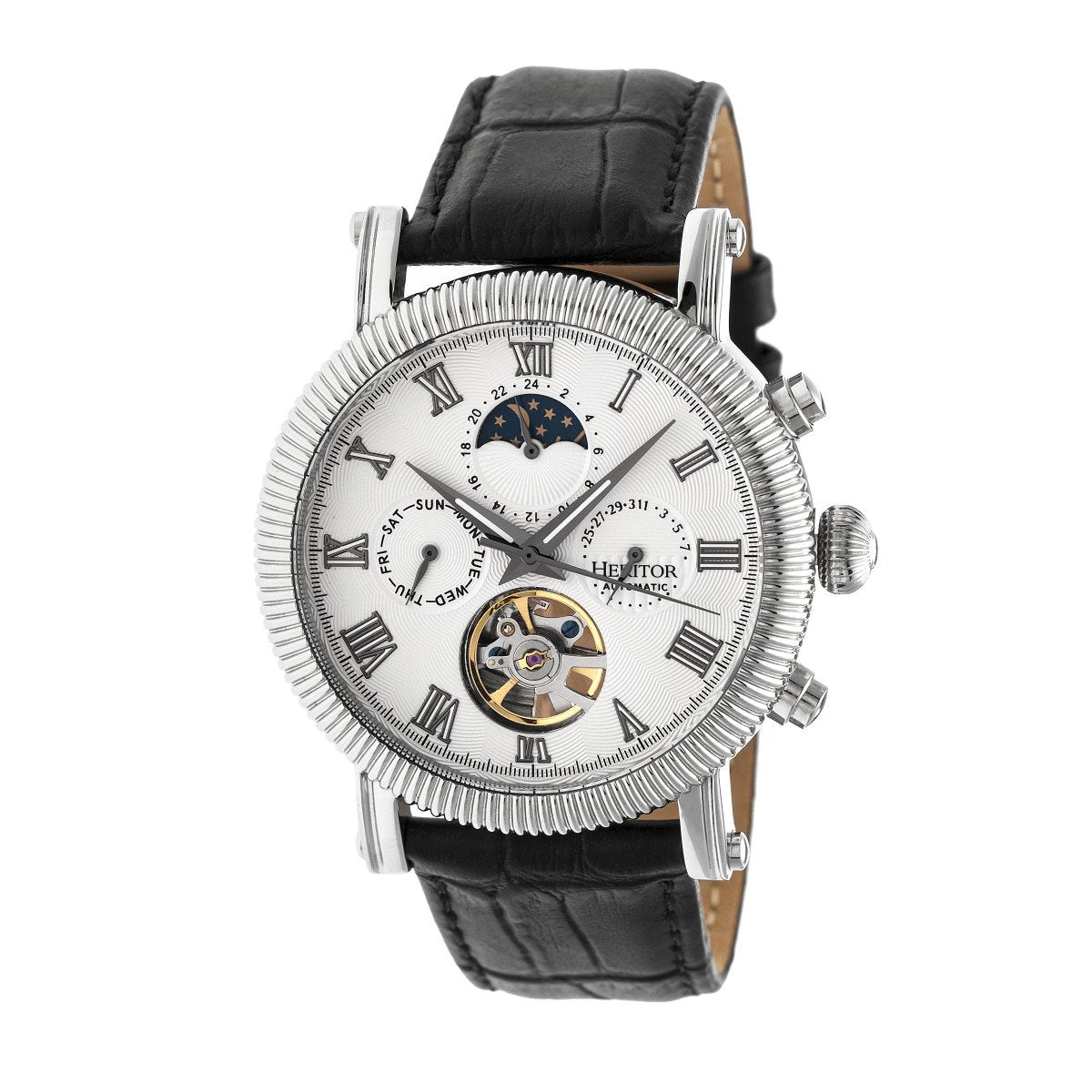 Heritor Automatic Winston Semi-Skeleton Leather-Band Watch - Silver/White - HERHR5201