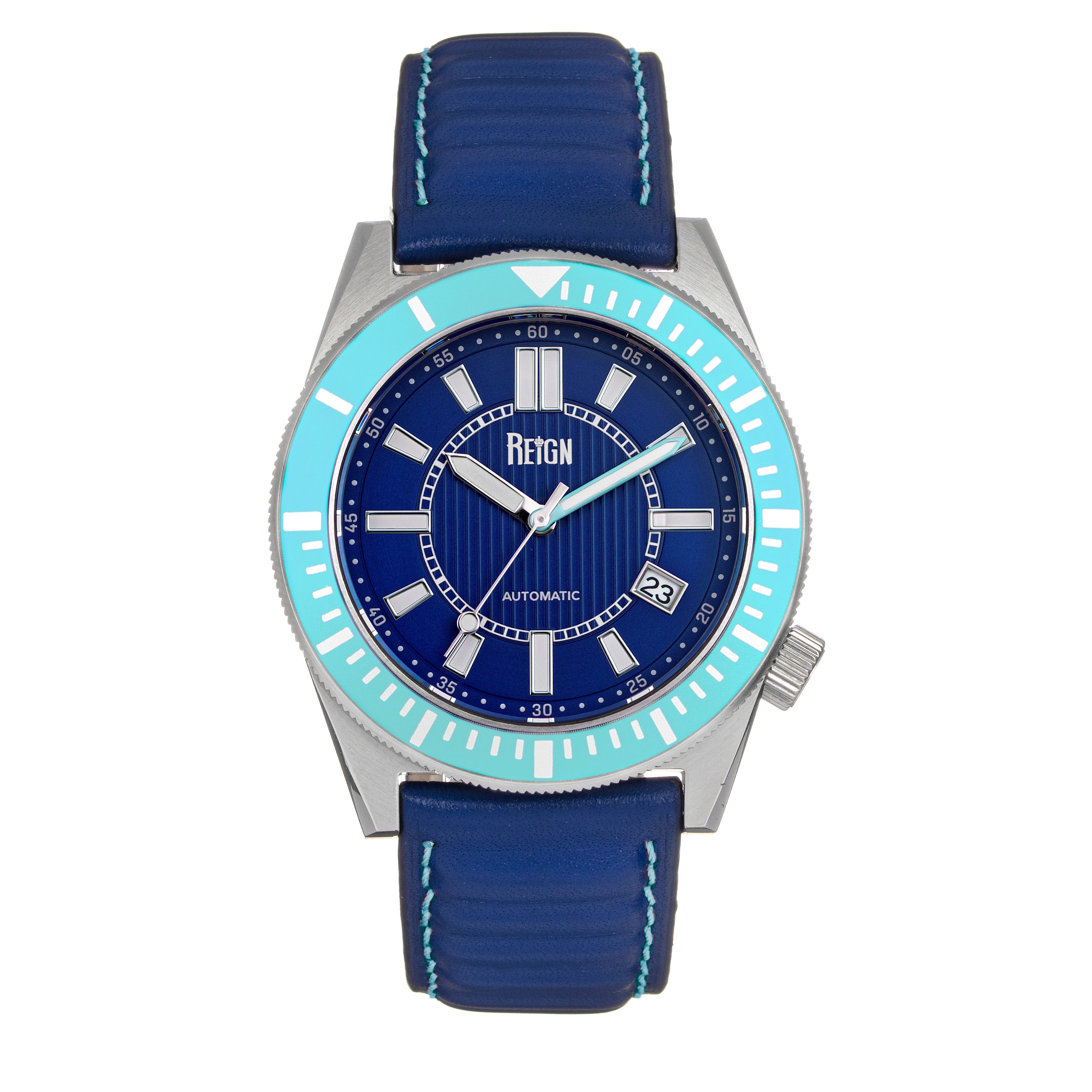 Reign Francis Leather-Band Watch w/Date - Blue - REIRN6307