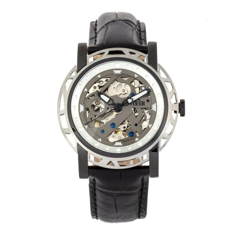 Reign Stavros Automatic Skeleton Leather-Band Watch