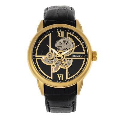 Heritor Automatic Sanford Semi-Skeleton Leather-Band Watch