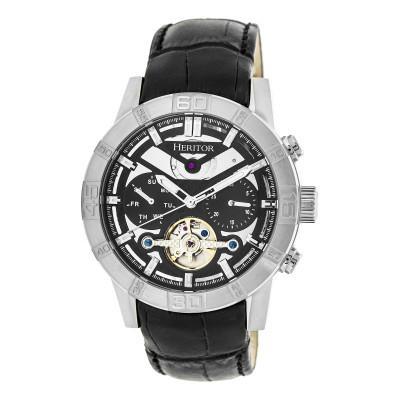 Heritor Automatic Hannibal Semi-Skeleton Leather-Band Watch